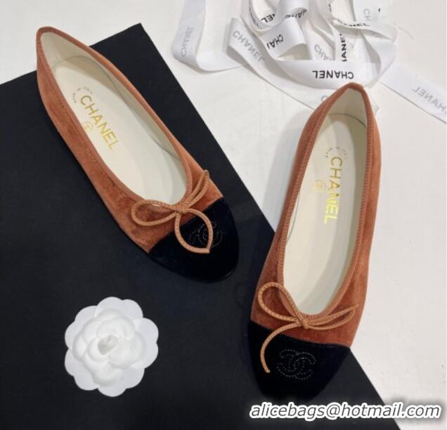 Durable Chanel Velvet Ballet Flats Brown/Black 7230036