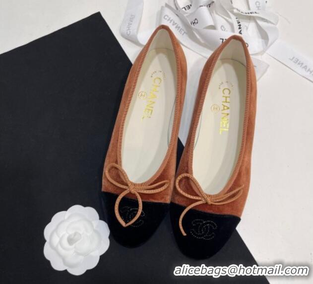 Durable Chanel Velvet Ballet Flats Brown/Black 7230036