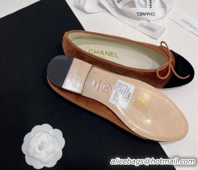 Durable Chanel Velvet Ballet Flats Brown/Black 7230036