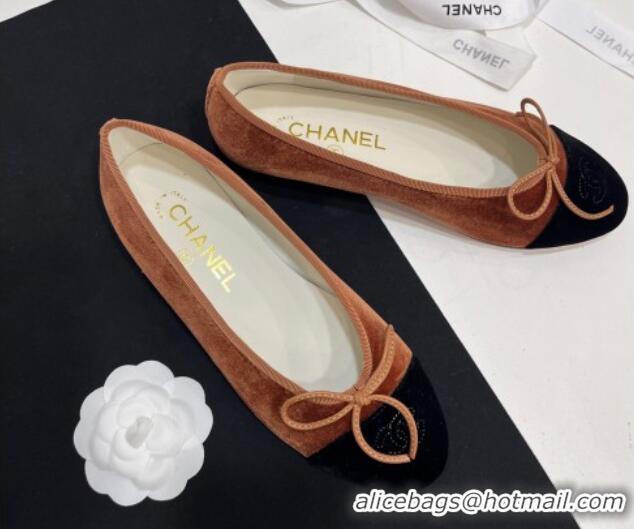 Durable Chanel Velvet Ballet Flats Brown/Black 7230036