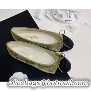 Popular Style Chanel Velvet Ballet Flats Green 7230037