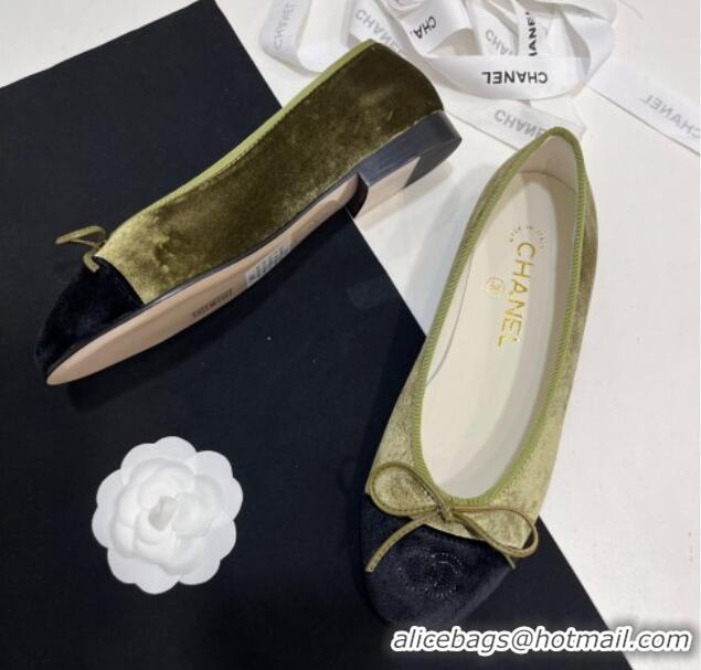 Popular Style Chanel Velvet Ballet Flats Green 7230037