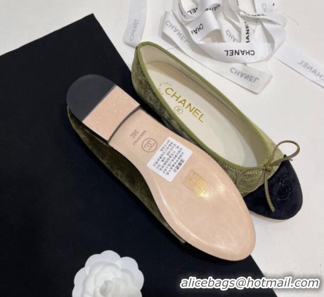 Popular Style Chanel Velvet Ballet Flats Green 7230037