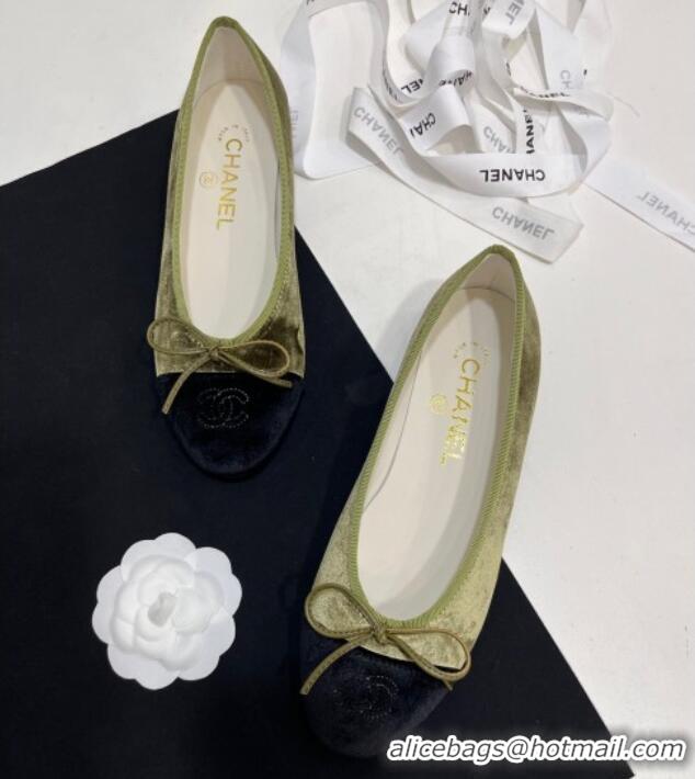 Popular Style Chanel Velvet Ballet Flats Green 7230037