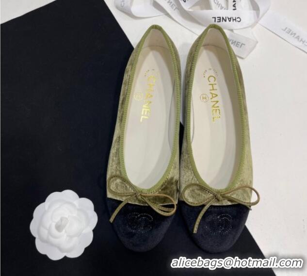 Popular Style Chanel Velvet Ballet Flats Green 7230037