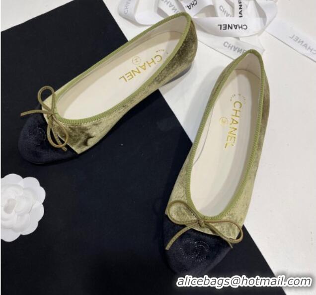 Popular Style Chanel Velvet Ballet Flats Green 7230037