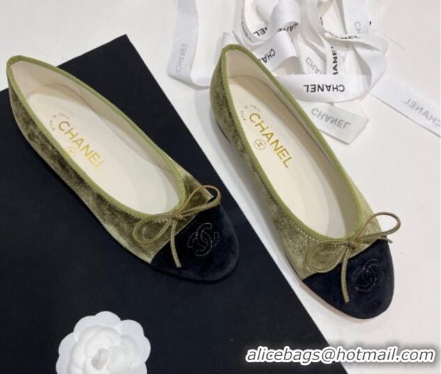 Popular Style Chanel Velvet Ballet Flats Green 7230037