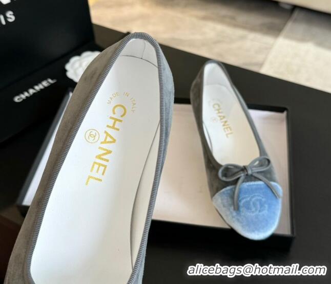 Top Design Chanel Velvet Ballet Flats Light Grey/Blue 7230039