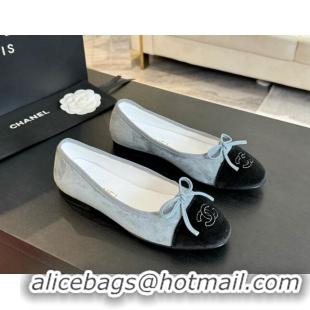 Discount Chanel Velvet Ballet Flats Pale Blue/Black 7230040