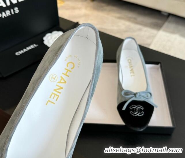 Discount Chanel Velvet Ballet Flats Pale Blue/Black 7230040