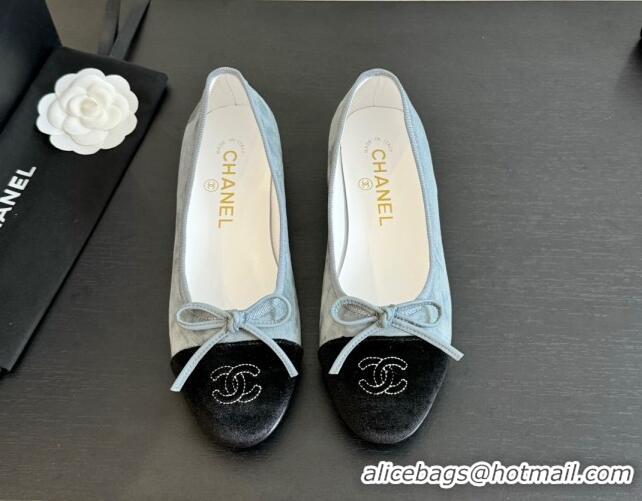 Discount Chanel Velvet Ballet Flats Pale Blue/Black 7230040