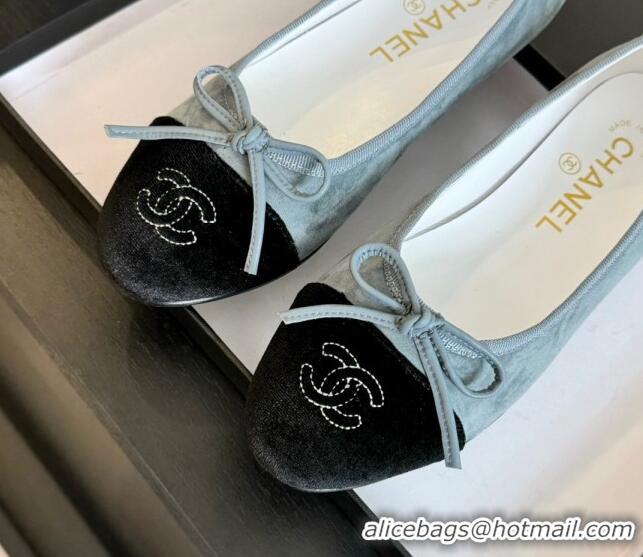 Discount Chanel Velvet Ballet Flats Pale Blue/Black 7230040