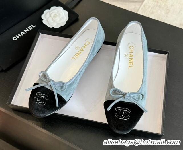 Discount Chanel Velvet Ballet Flats Pale Blue/Black 7230040