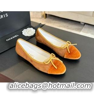 Hot Style Chanel Velvet Ballet Flats Orange 7230041