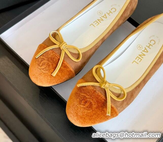 Hot Style Chanel Velvet Ballet Flats Orange 7230041