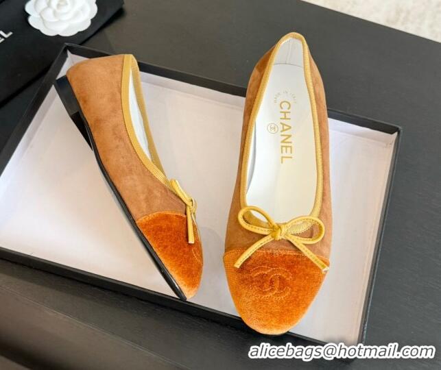 Hot Style Chanel Velvet Ballet Flats Orange 7230041