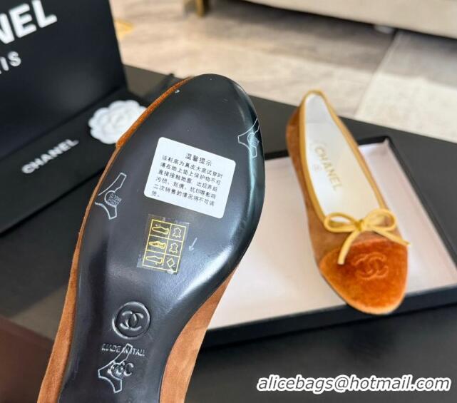 Hot Style Chanel Velvet Ballet Flats Orange 7230041