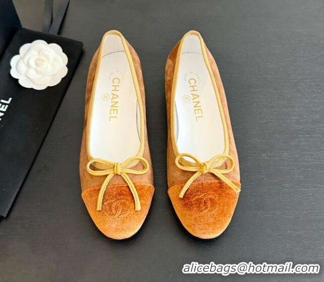 Hot Style Chanel Velvet Ballet Flats Orange 7230041