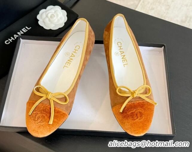 Hot Style Chanel Velvet Ballet Flats Orange 7230041