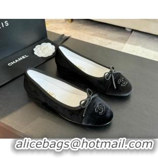 Sophisticated Chanel Velvet Ballet Flats Black 7230042