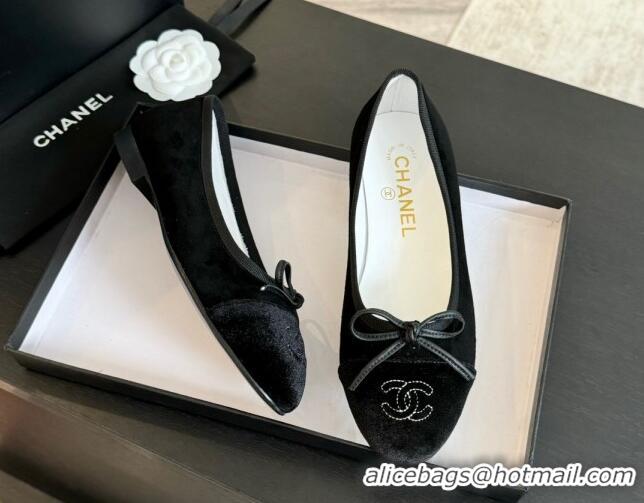 Sophisticated Chanel Velvet Ballet Flats Black 7230042