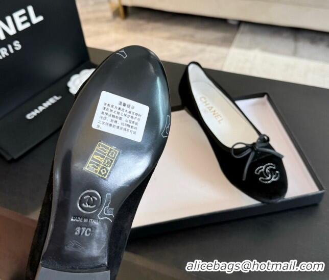 Sophisticated Chanel Velvet Ballet Flats Black 7230042