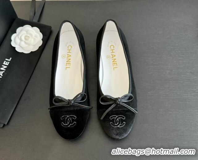 Sophisticated Chanel Velvet Ballet Flats Black 7230042