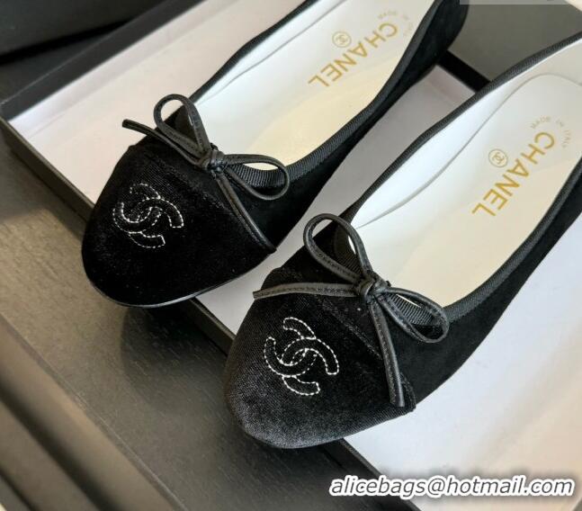 Sophisticated Chanel Velvet Ballet Flats Black 7230042