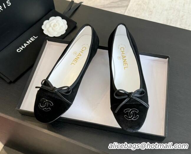 Sophisticated Chanel Velvet Ballet Flats Black 7230042