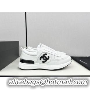 Stylish Chanel Mesh & Grained Calfskin Sneakers White 7230047