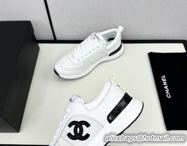 Stylish Chanel Mesh & Grained Calfskin Sneakers White 7230047