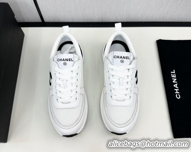 Stylish Chanel Mesh & Grained Calfskin Sneakers White 7230047