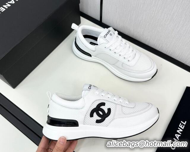 Stylish Chanel Mesh & Grained Calfskin Sneakers White 7230047