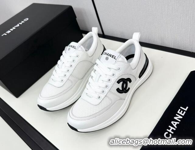 Stylish Chanel Mesh & Grained Calfskin Sneakers White 7230047