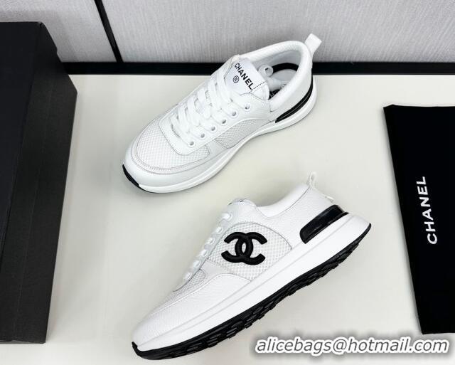 Stylish Chanel Mesh & Grained Calfskin Sneakers White 7230047