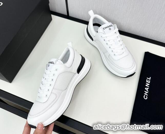 Stylish Chanel Mesh & Grained Calfskin Sneakers White 7230047