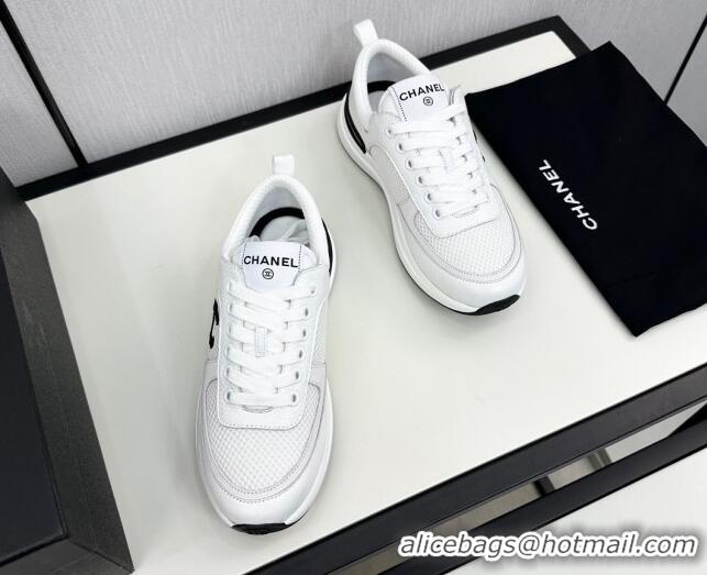 Stylish Chanel Mesh & Grained Calfskin Sneakers White 7230047