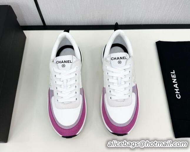 Stylish Chanel Fabric & Suede Sneakers White/Purple 7230048