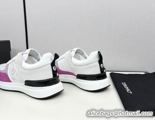 Stylish Chanel Fabric & Suede Sneakers White/Purple 7230048