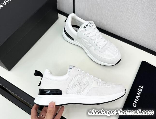 1:1 aaaaa Chanel Mesh & Suede Sneakers White 7230050