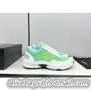 Low Price Chanel Fabric & Leather Sneakers with Stitching Green 7230053