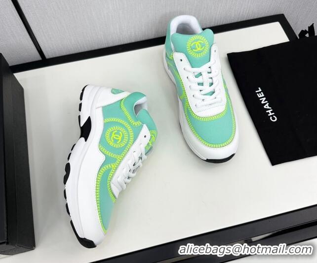 Low Price Chanel Fabric & Leather Sneakers with Stitching Green 7230053