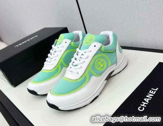 Low Price Chanel Fabric & Leather Sneakers with Stitching Green 7230053