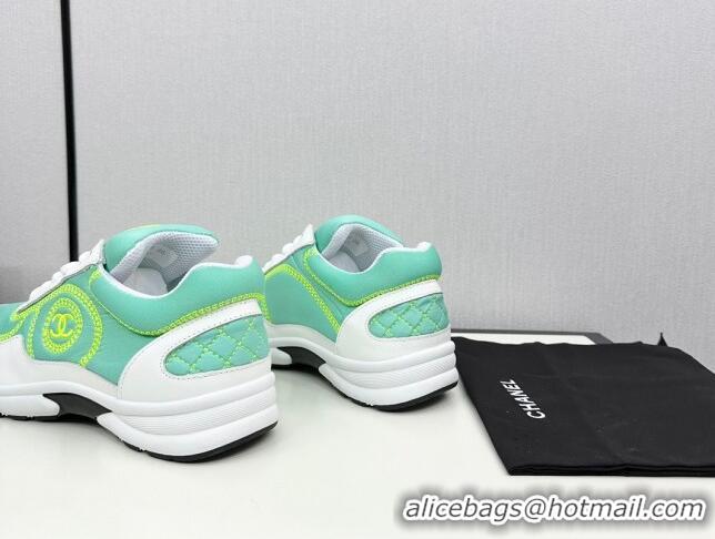 Low Price Chanel Fabric & Leather Sneakers with Stitching Green 7230053