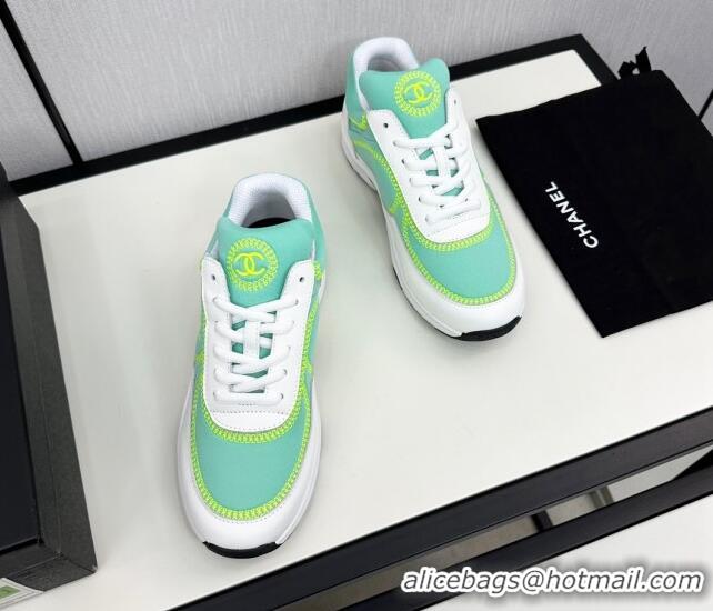 Low Price Chanel Fabric & Leather Sneakers with Stitching Green 7230053