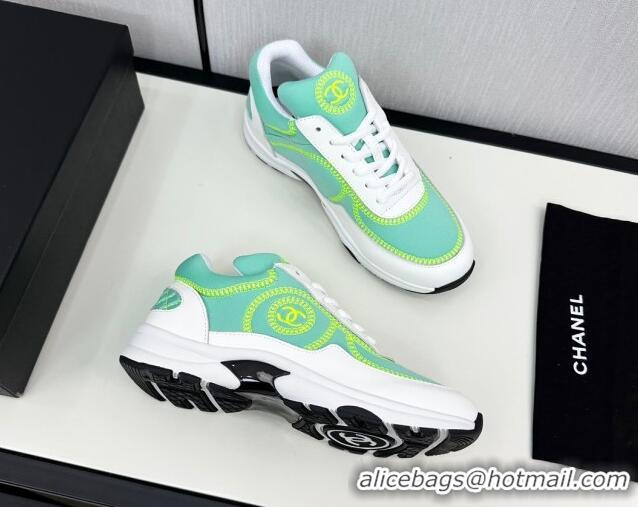 Low Price Chanel Fabric & Leather Sneakers with Stitching Green 7230053