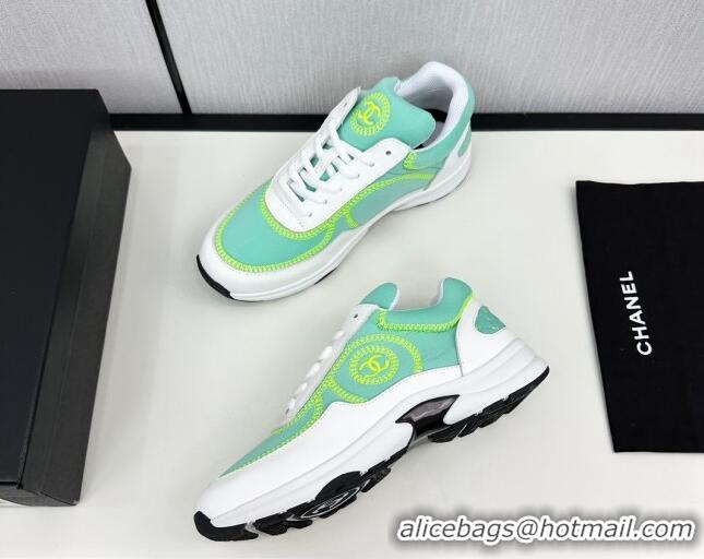 Low Price Chanel Fabric & Leather Sneakers with Stitching Green 7230053