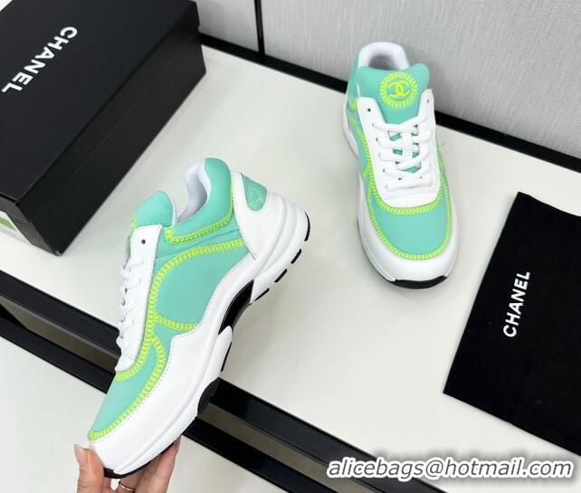 Low Price Chanel Fabric & Leather Sneakers with Stitching Green 7230053