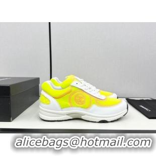 Buy Luxury Chanel Fabric & Leather Sneakers with Stitching Yellow 7230054