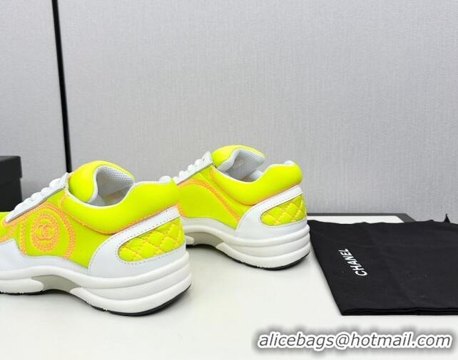 Buy Luxury Chanel Fabric & Leather Sneakers with Stitching Yellow 7230054